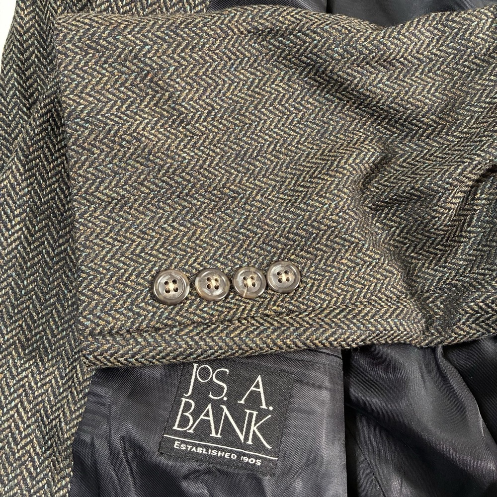 Jos A Bank Silk Wool Blazer 42R Green Herringbone Sport Coat (Tag 41)